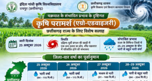 चक्रवात के प्रभाव से छत्तीसगढ़ में बढ़ेगी वर्षा की गतिविधियां, किसानों के लिए मौसम आधारित सलाह जारी….